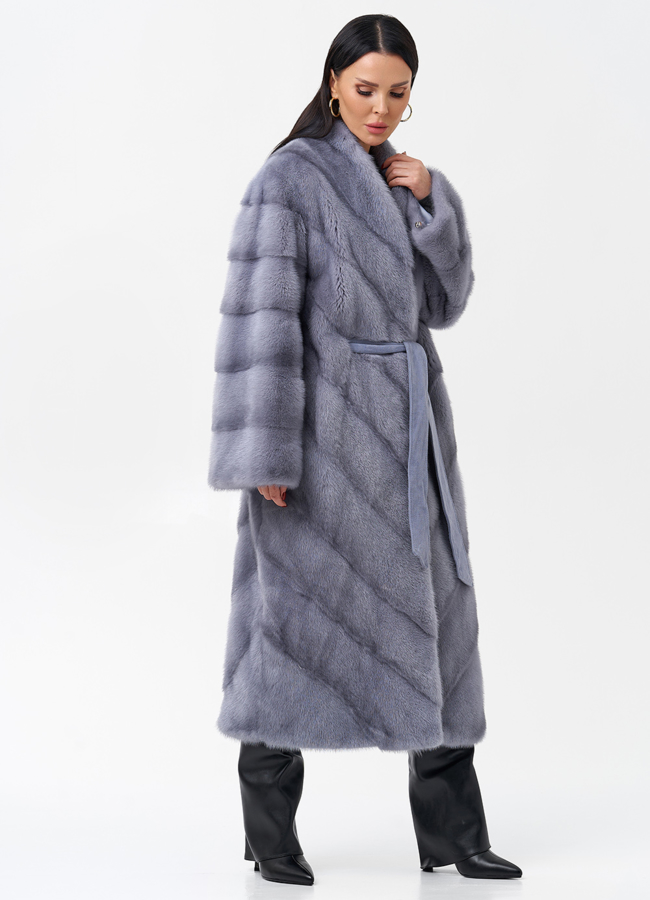 Норковая шуба в голубом цвете модель № 29089 универмаг малина