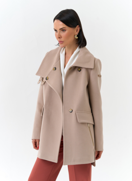 Женское укороченное пальто с воротником стойкой