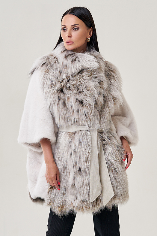 Куртка из меха норки с отделкой из чернобурки модель № 2209 меха малина