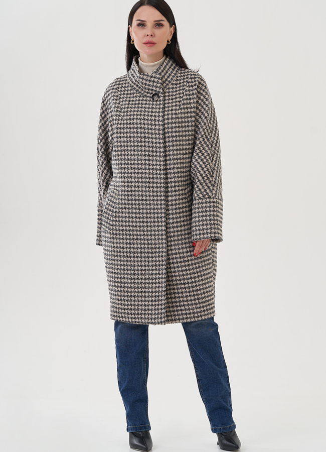 Полупальто женское с воротником стойка модель № 82087 меха малина