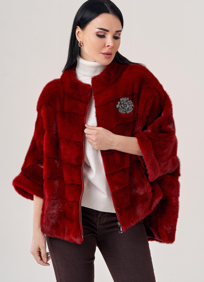 Короткая шуба из норки на молнии  модель № 23711 универмаг малина