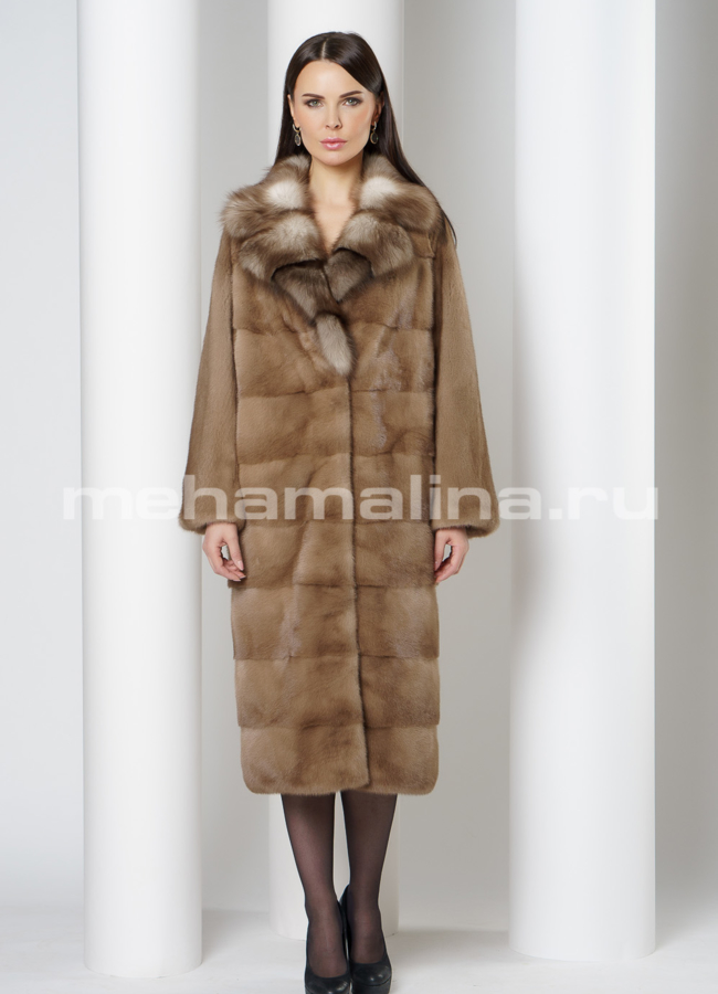 Норковая шуба с английским воротником отделка куница модель № S-753  в кредит