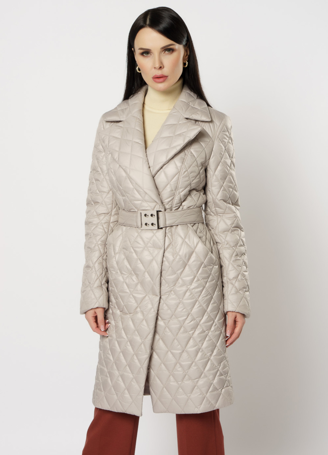 Утепленное женское пальто на поясе модель № 20740 меха малина