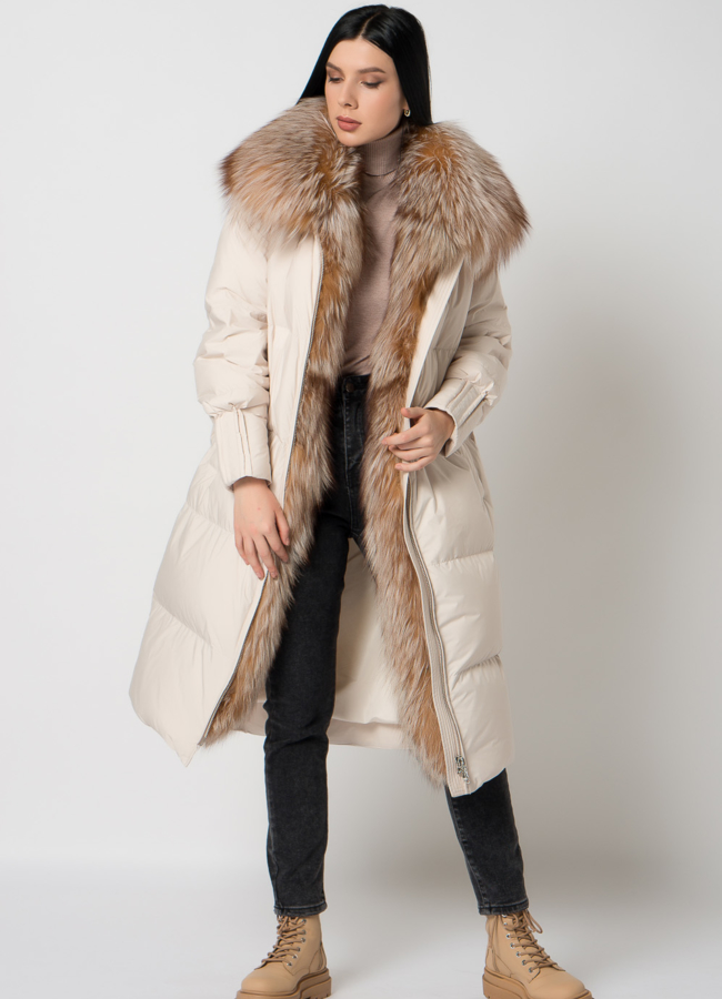 Длинный пуховик с мехом модель № 2310-1 универмаг малина