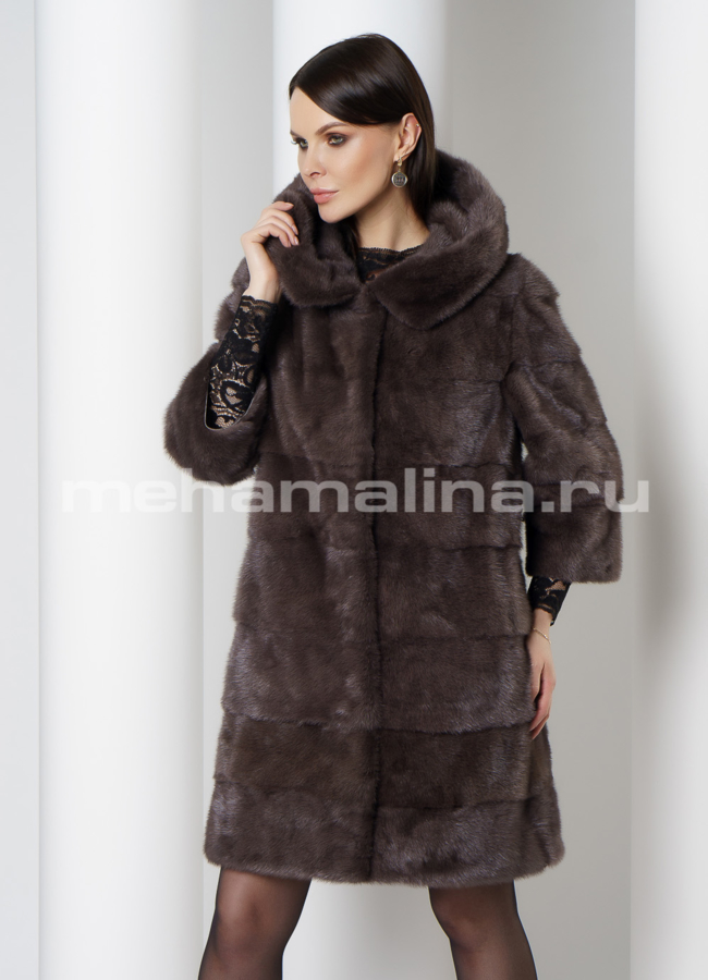 Поперечная норковая шуба трансформер в цвете уголь модель № 2105 универмаг малина