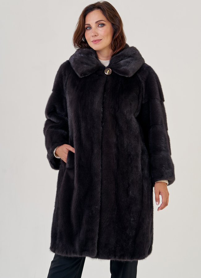 Женская норковая шуба с капюшоном  модель № 23155 универмаг малина