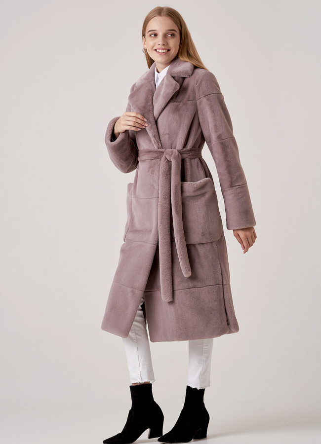 Шуба из искусственного меха с поясом модель № 75100 универмаг малина