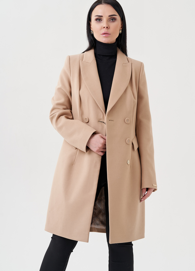 Женское пальто в бежевом цвете модель № 23967 в кредит