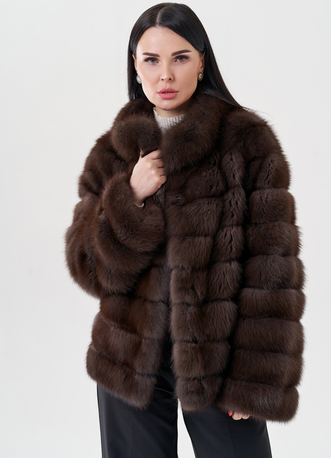 Шуба из куницы с воротником стойка модель № 24502 универмаг малина
