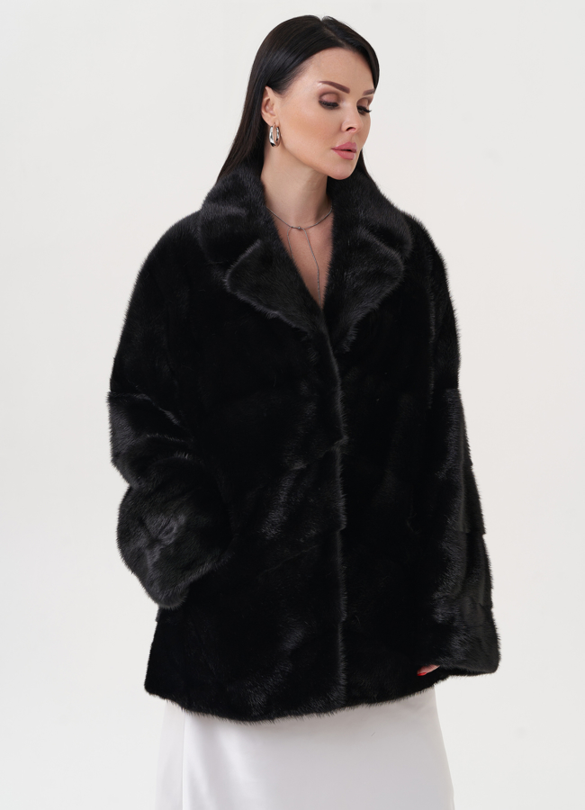 Укороченная шуба из меха норки модель № 24746 меха малина