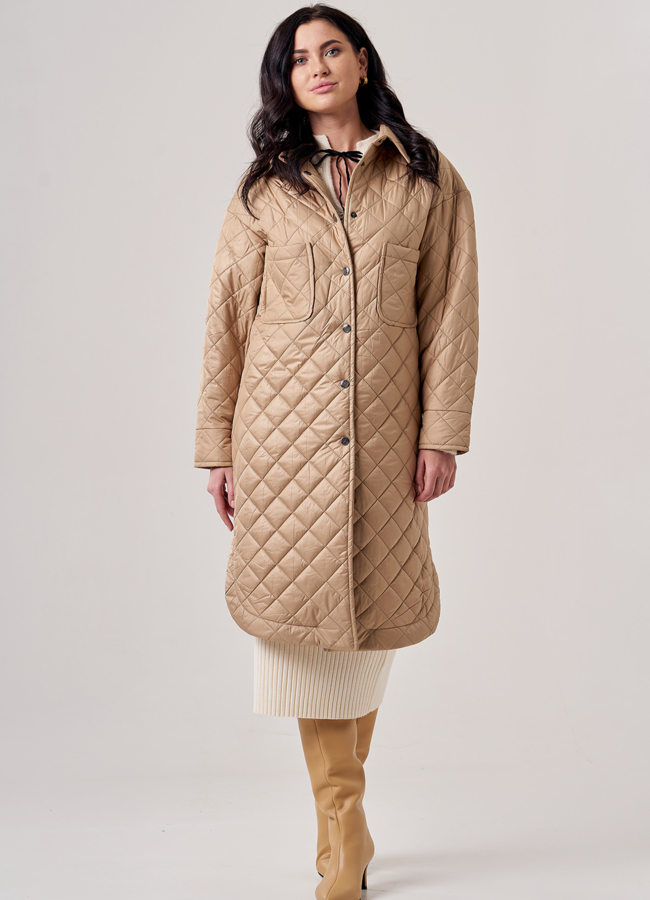 Пальто-рубашка бежевого цвета модель № 37 в кредит