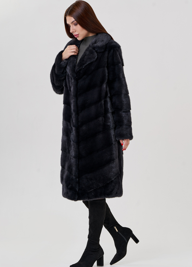 Норковая шуба с английским воротником в сером цвете модель № 79043 в кредит Норковая шуба с английским воротником в сером цвете модель № 79043 в кредит