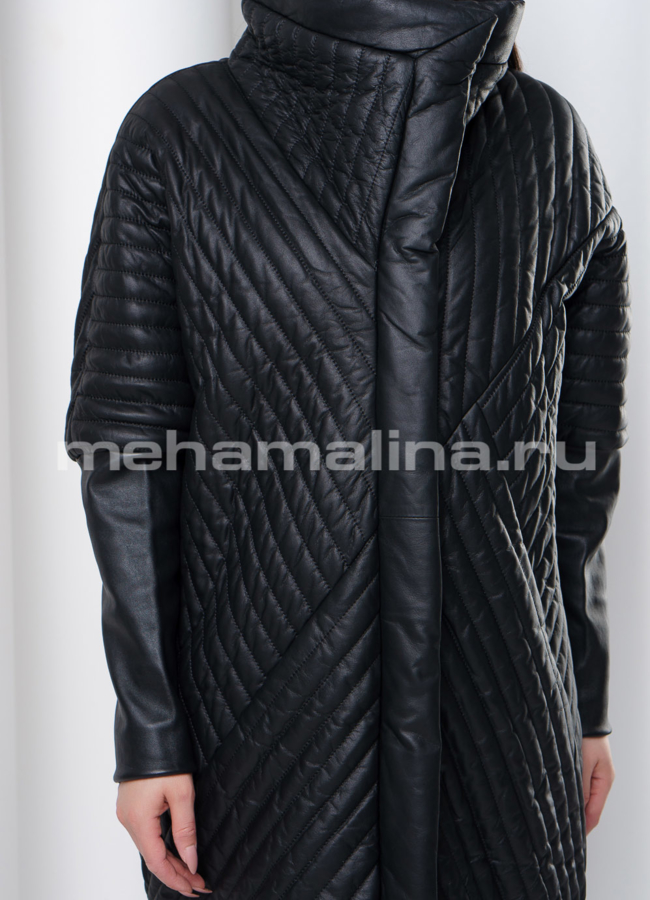 Модное кожаное пальто модель № K-384 универмаг малина