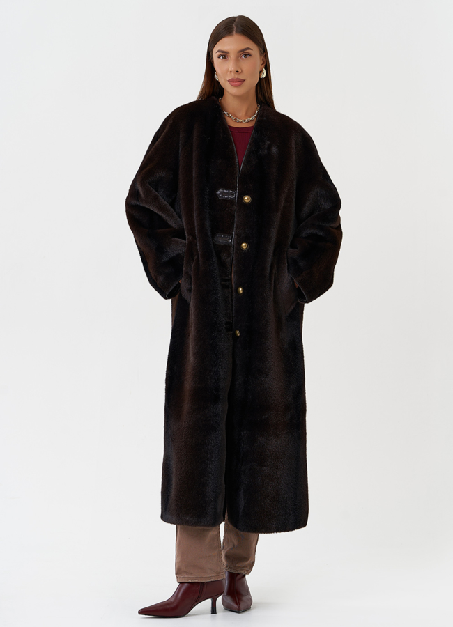 Пальто из эко меха с принтом деграде модель № 28547 универмаг малина