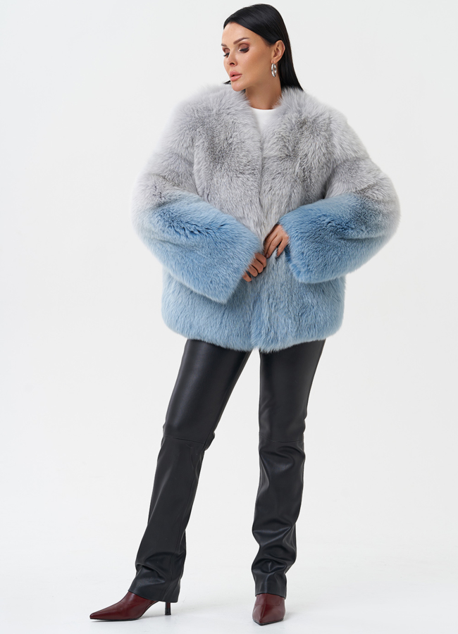 фото Шуба из меха лисы с принтом деграде модель № 28590