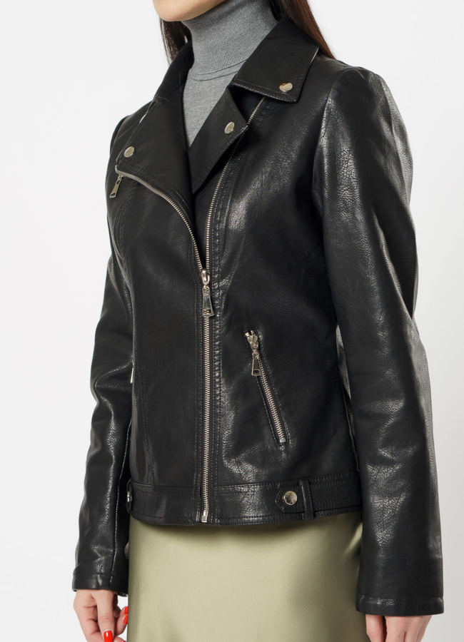 Куртка из эко кожи черного цвета модель № 22695 универмаг малина