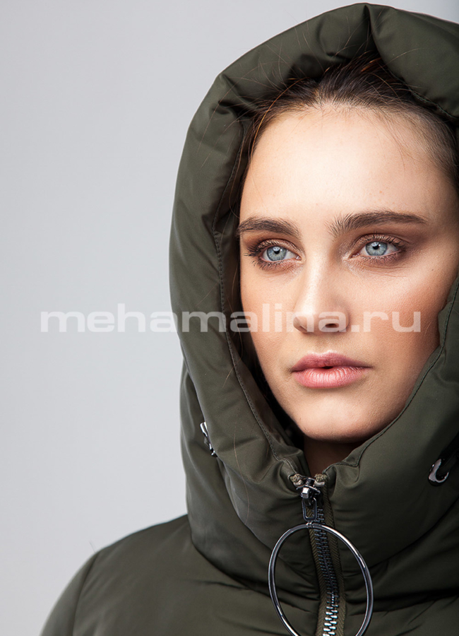 Женский пуховик цвета хаки модель № П-181 универмаг малина