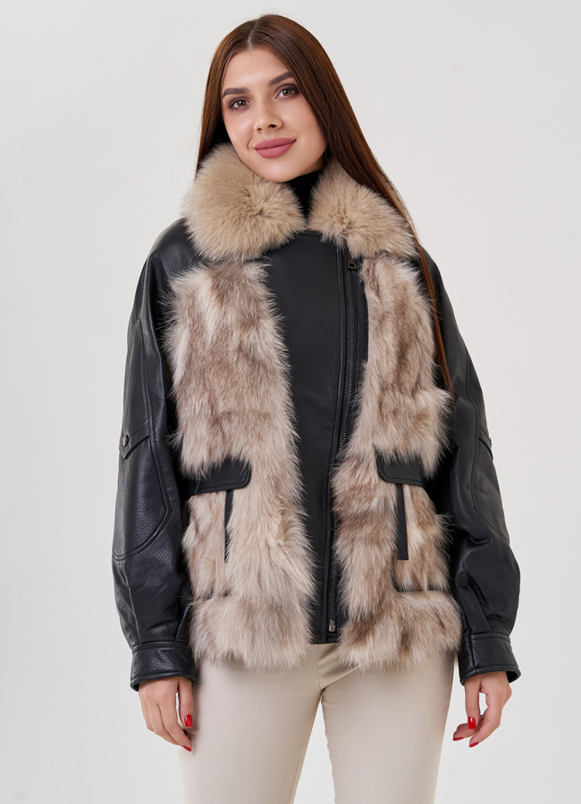 Куртка кожаная с мехом модель № 75319 универмаг малина