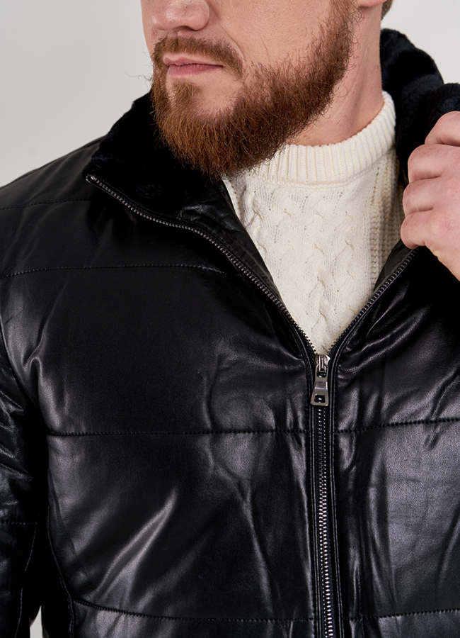 Мужской пуховик из эко кожи модель № П-507 в рассрочку