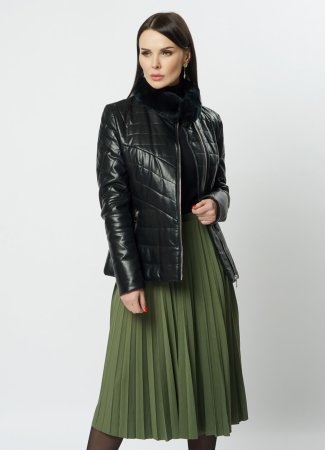 Куртка из эко кожи с отделкой из кролика модель № 11116 меха малина