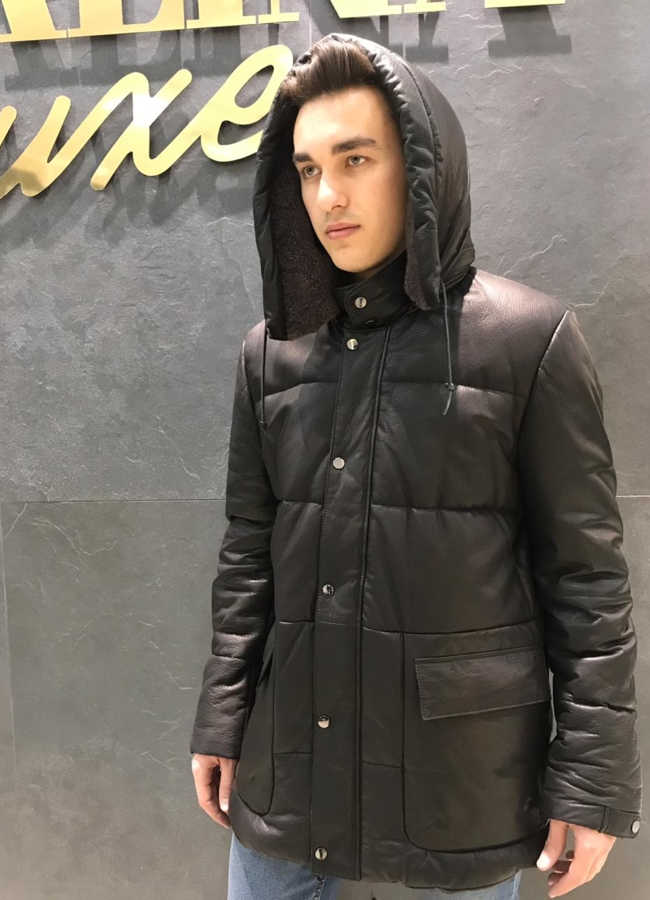 Кожаный пуховик модель № 9790 в кредит