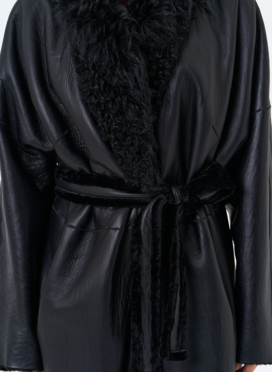 Женская натуральная дубленка с воротником шаль