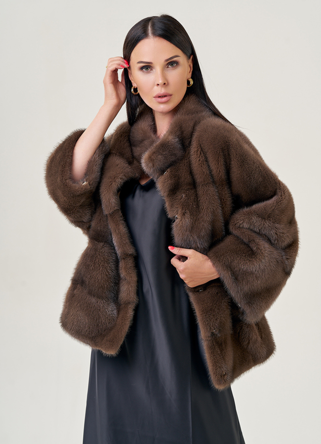 Шуба из норки с воротником стойка модель № 78770 универмаг малина