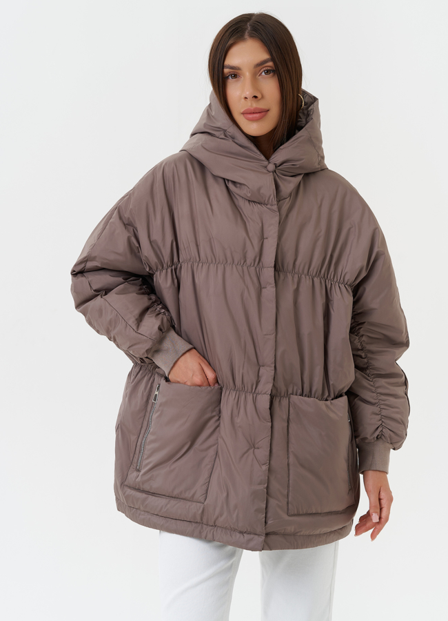 Женская куртка оверсайз модель № 27883 меха малина