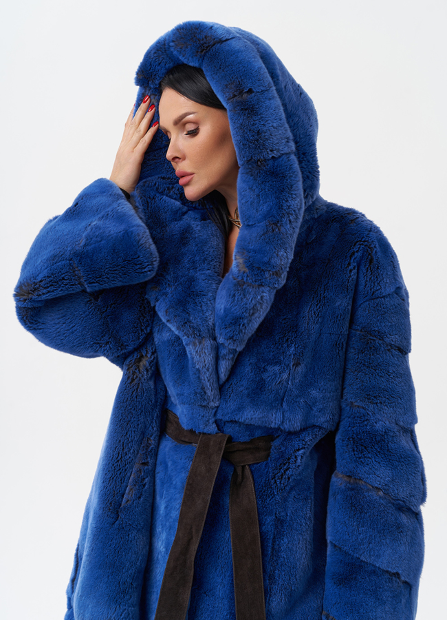 Шуба из меха кролика с капюшоном модель № 28898 в кредит