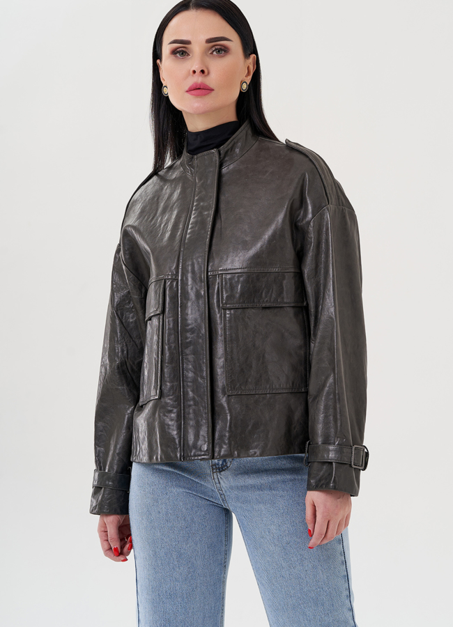 Куртка - рубашка из кожи серого цвета модель № 22515 универмаг малина