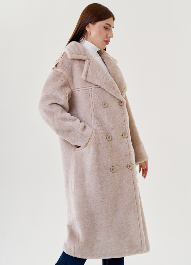 Двуботное женское пальто из эко меха с английским воротником  модель № 79321 универмаг малина