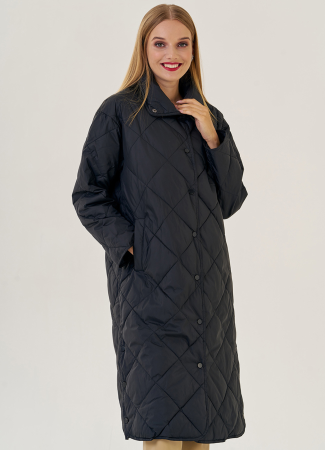 фото Пуховик женский со стойкой черного цвета  модель № 23199