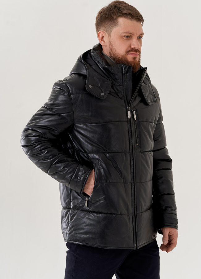 фото Пуховик мужской из натуральной кожи  модель № 79167