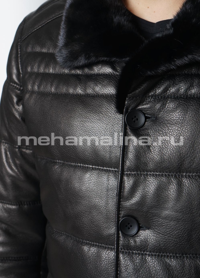 Пуховик из натуральной кожи, отделка норка модель № KP-231 в рассрочку