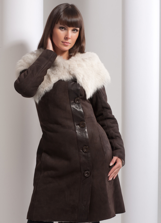 Дубленка модель № D-31 меха малина