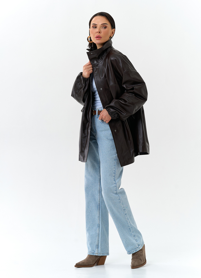 Куртка из натуральной кожи с воротником стойка модель №  универмаг малина