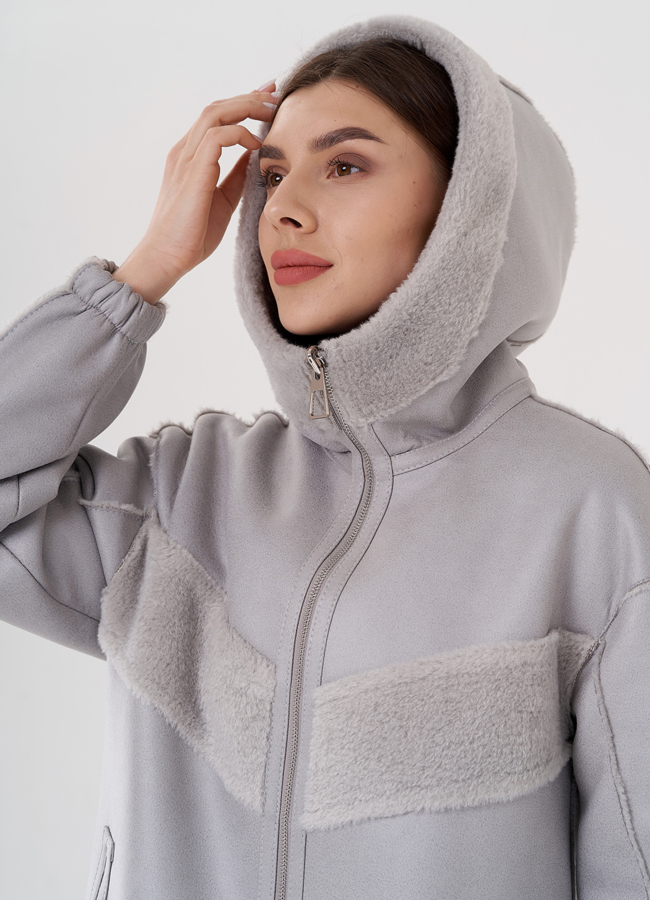 Женская эко дубленка в сером цвете модель № 24315 универмаг малина