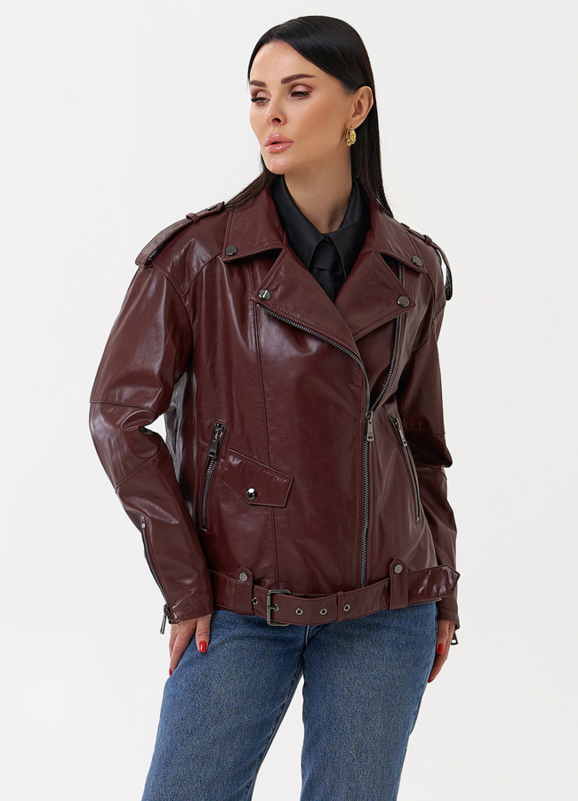 Женская косуха бордового цвета модель № 77877 меха малина Женская косуха бордового цвета модель № 77877 меха малина