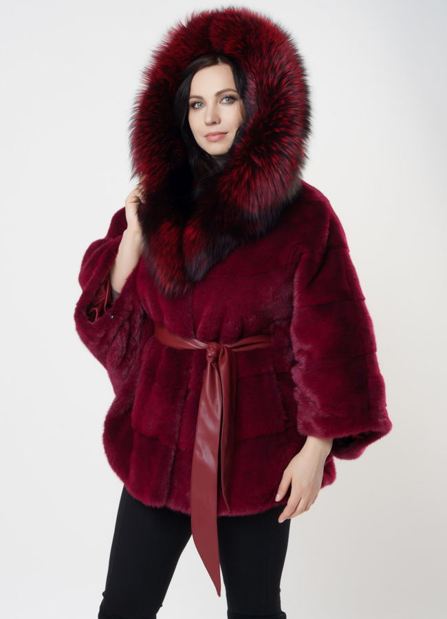 Женская шуба бордового цвета модель № S-1000 меха малина
