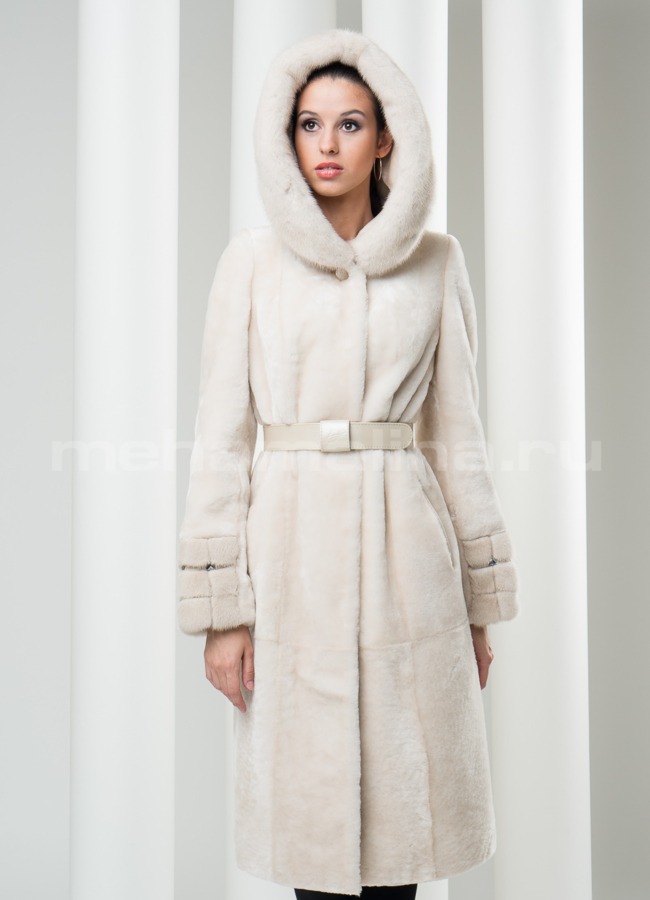 Шуба мутон, цвет жемчуг.  модель № S-115 в кредит