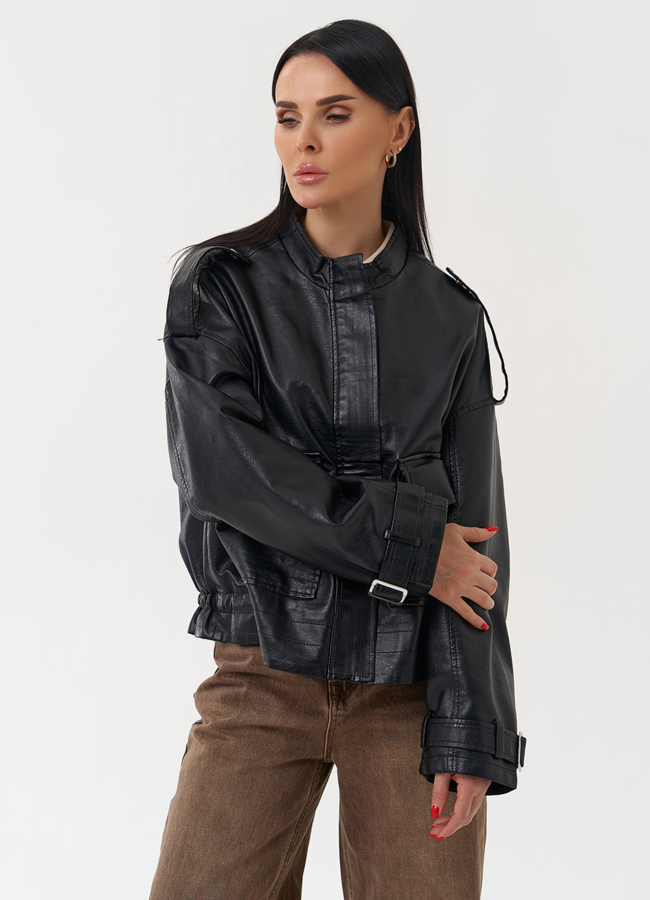 фото Женская куртка из эко кожи черного цвета модель № 30397 фото Женская куртка из эко кожи черного цвета модель № 30397