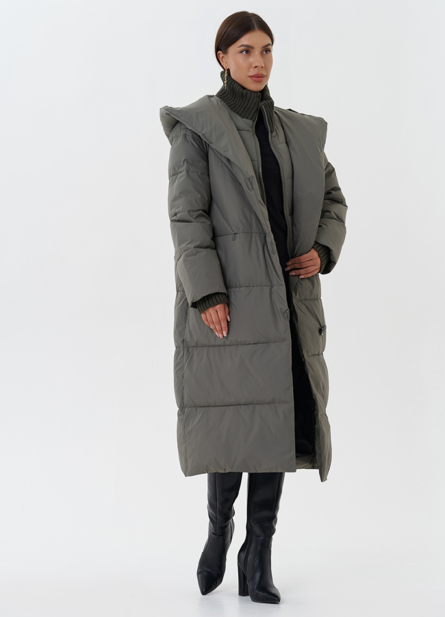 Женский пуховик с манишкой модель № 28565 универмаг малина