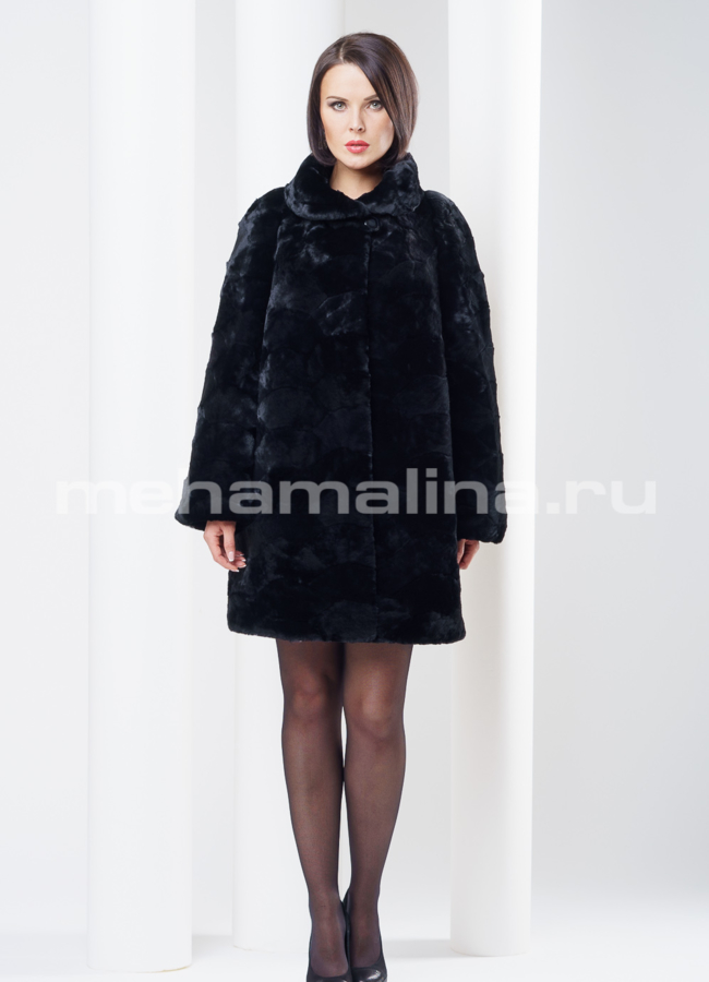 Шуба из мутона с воротником модель № S-259 меха малина