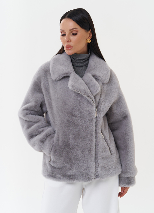 Укороченное пальто-косуха из эко меха модель № 27691 меха малина