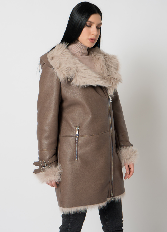 Дубленка из эко меха под тоскану модель № 79315 универмаг малина