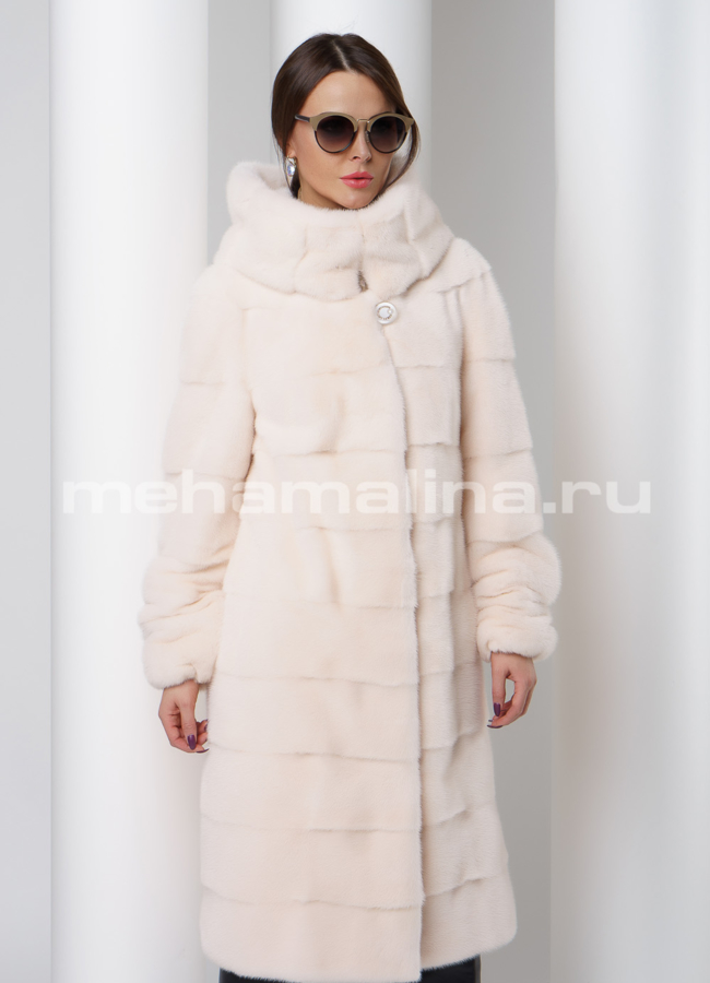 Шуба из скандинавской норки в цвете жемчуг модель № S-503 универмаг малина