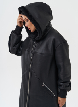 Натуральная дубленка с капюшоном