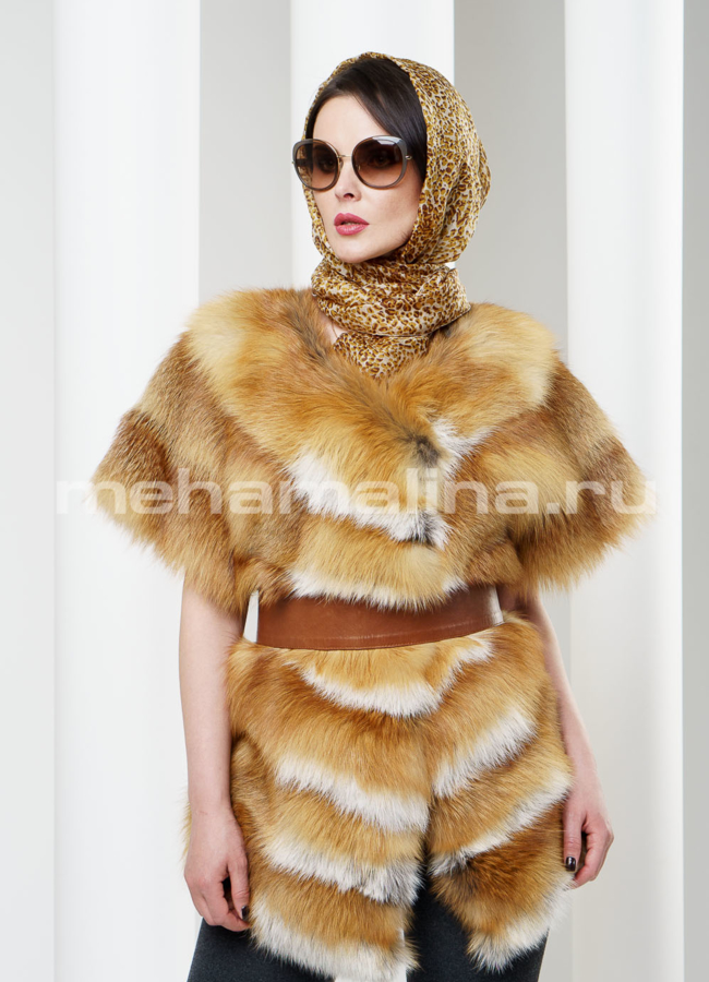 Жакет из лисы модель № S-193 меха малина