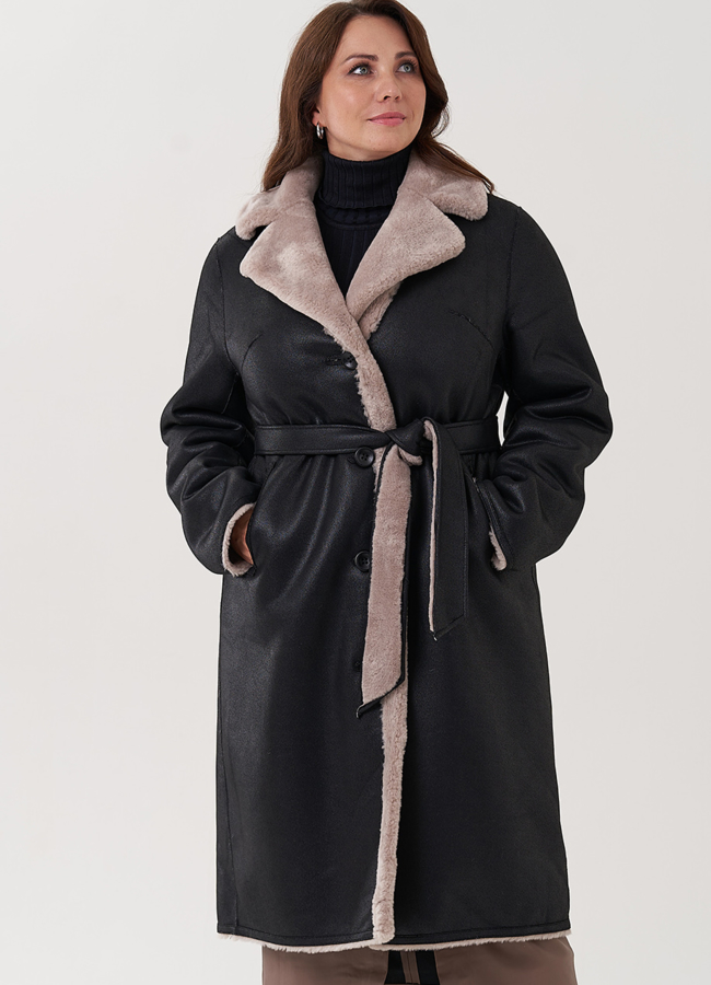 Двухсторонняя женская дубленка с английским воротником  модель № 82006 в рассрочку Двухсторонняя женская дубленка с английским воротником  модель № 82006 в рассрочку