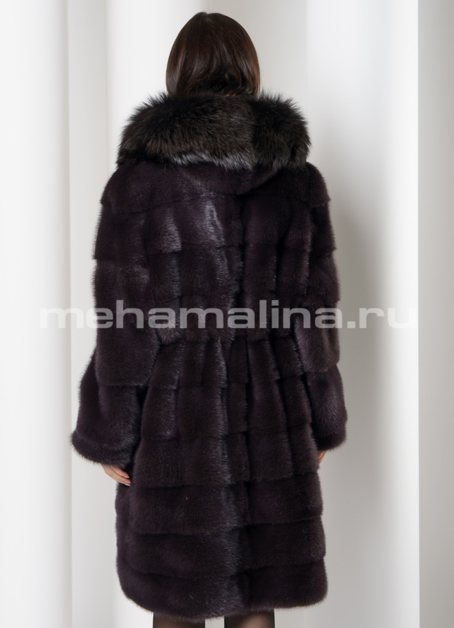 Норковая шуба с капюшоном отделка чернобурка модель № S-747 в кредит